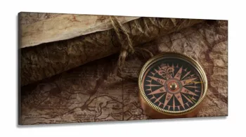 Quadro Decorativo Mapas - Bússola - em Tecido Canvas 130x60