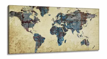 Quadro Mapa Mundi Decorativo Vintage Tela em Tecido Canvas 130x60