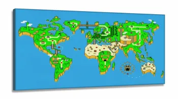 Quadros Decorativos Mapa Mario Bros Jogo Quarto em Tecido Canvas 130x60