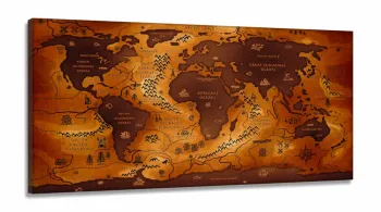 Quadros Decorativos Mapa Mundi Vintage Geografia em Tecido Canvas 130x60