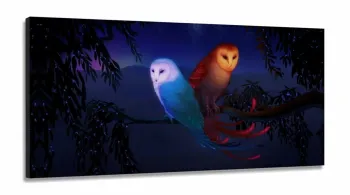 Quadro decorativo Artístico Paisagem Corujas - 130x60 em Tecido Canvas
