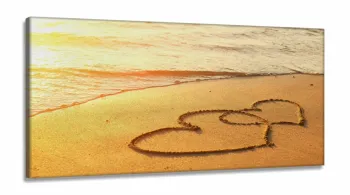 Quadro Decorativo Corações Na Praia em Tecido Canvas 130x60 Sala Quarto