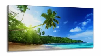 Quadro Decorativo Mar Coqueiro Paisagem em Tecido Canvas 130x60