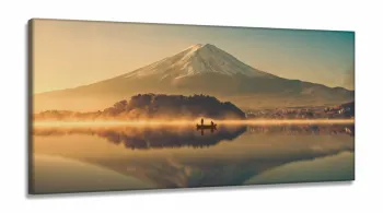 Quadro Decorativo Paisagem Barco Monte Fuji Japão em Tecido Canvas 130x60