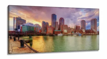 Quadro Decorativo Paisagem Boston Em Tecido em Tecido Canvas 130x60