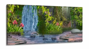 Quadro Decorativo Paisagem Cachoeira - Artístico - em Tecido Canvas 130x60