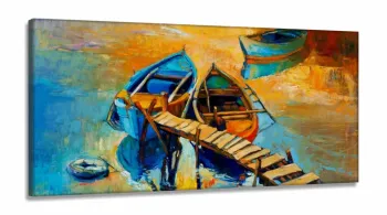 Quadro Decorativo Paisagem Canoas Entardecer Sala em Tecido Canvas 130x60