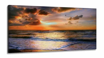 Quadro Decorativo Paisagem Mar Praia Pôr do Sol Arte em Tecido Canvas 130x60