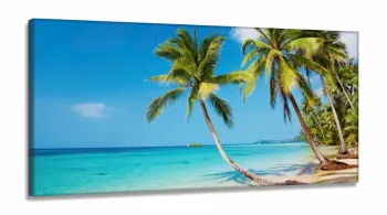 Quadro Decorativo Praia Coqueiro Hd em Tecido Canvas 130x60
