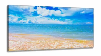 Quadro Decorativo Praia Mar Areia Mosaico em Tecido Canvas 130x60