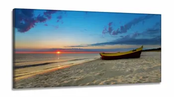 Quadro Decorativo Praia Mar Barco em Tecido Canvas 130x60