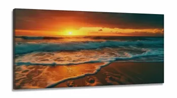 Quadro Decorativo Praia Mar Vermelho em Tecido Canvas 130x60 cm