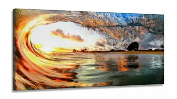 Quadro Decorativo Sala  Praia Mar Onda em Tecido Canvas 130x60