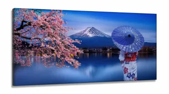 Quadro Decorativo Sala Quarto Escritório Paisagem Monte Fuji em Tecido Canvas 130x60