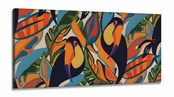 Quadro Decorativo Tucanos Paisagem em Tecido Canvas 130x60 cm