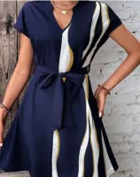 SHEIN Clasi Bloco De Cores Gola Entalhado Vestido Com Cinto - Foto 2