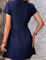 SHEIN Clasi Bloco De Cores Gola Entalhado Vestido Com Cinto - Foto 3