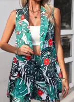 SHEIN LUNE Botões na frente Tropical Estampa total Casual Conjunto de terno feminin - Foto 4