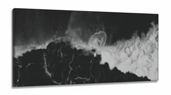 Quadro Em Tecido Surf Preto E Branco Onda Praia Sala Quarto em Tecido Canvas 130x60