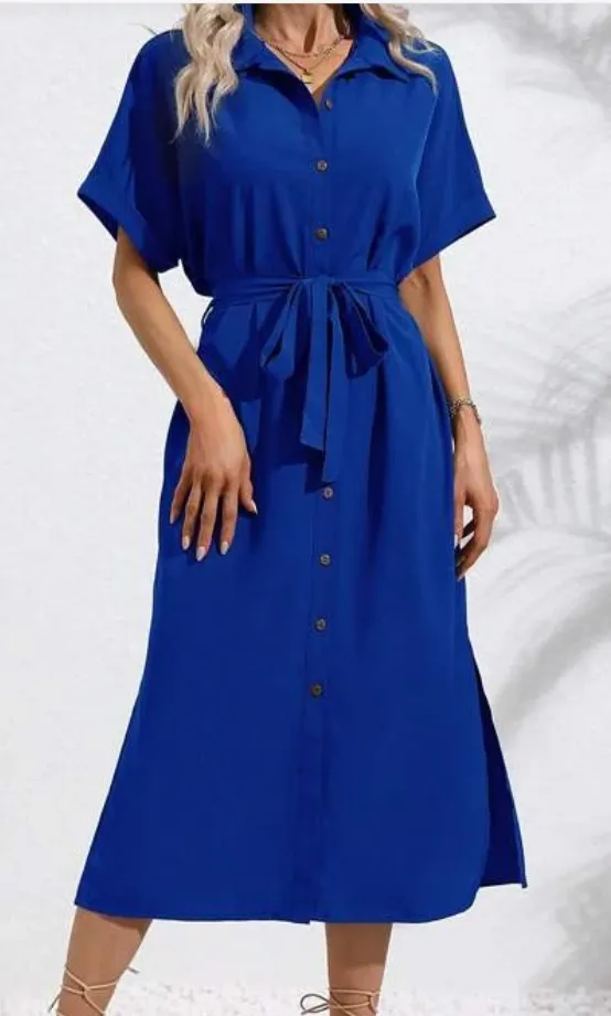 SHEIN Clasi Vestido camisa manga de asa de morcego com cinto