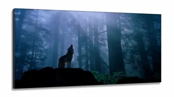 Quadro Lobo Uivando Paisagem decorativo em Tecido Canvas 130x60