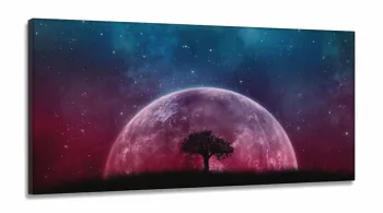 Quadro Paisagem Da Lua Sala Escritório em Tecido Canvas 130x60