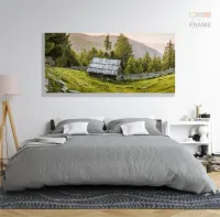 Quadro Paisagem Montanha Cabana Natureza Nascer do Sol em Tecido Canvas 130x60 - Foto 6