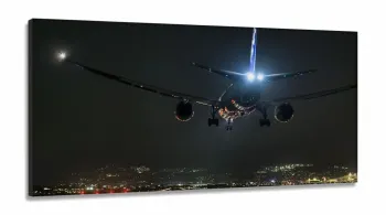 Quadro Paisagem Noturna Avião Mosaico em Tecido Canvas 130x60