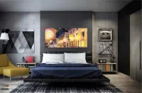 Quadro Paisagem Praça Luzes Estilo Leonid Afremov em Tecido Canvas 130x60 - Foto 4