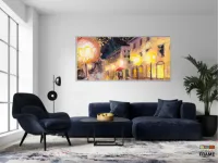 Quadro Paisagem Praça Luzes Estilo Leonid Afremov em Tecido Canvas 130x60 - Foto 5