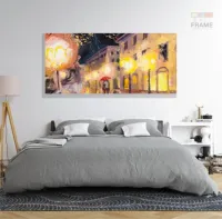 Quadro Paisagem Praça Luzes Estilo Leonid Afremov em Tecido Canvas 130x60 - Foto 6