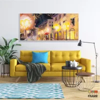 Quadro Paisagem Praça Luzes Estilo Leonid Afremov em Tecido Canvas 130x60 - Foto 7