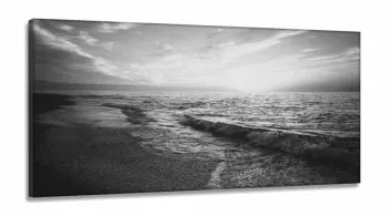 Quadro Praia em Preto e Branco Paisagem Sala Quarto em Tecido Canvas 130x60