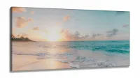 Quadro Praia Mar Paisagem Do Entardecer Sala Recepção em Tecido Canvas 130x60 - Foto 2