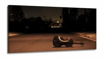 Quadro Violoncelo Na Rua Paisagem Decorativo em Tecido Canvas 130x60