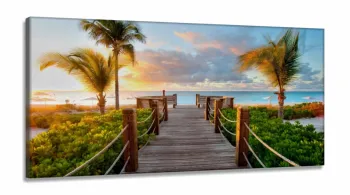 Quadros Decorativos Praia Por Do Sol em tecido canvas 130x60