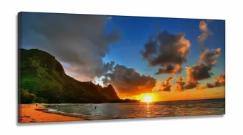 Quadros Decorativos Praia Por Do Sol Hd em tecido canvas 130x60