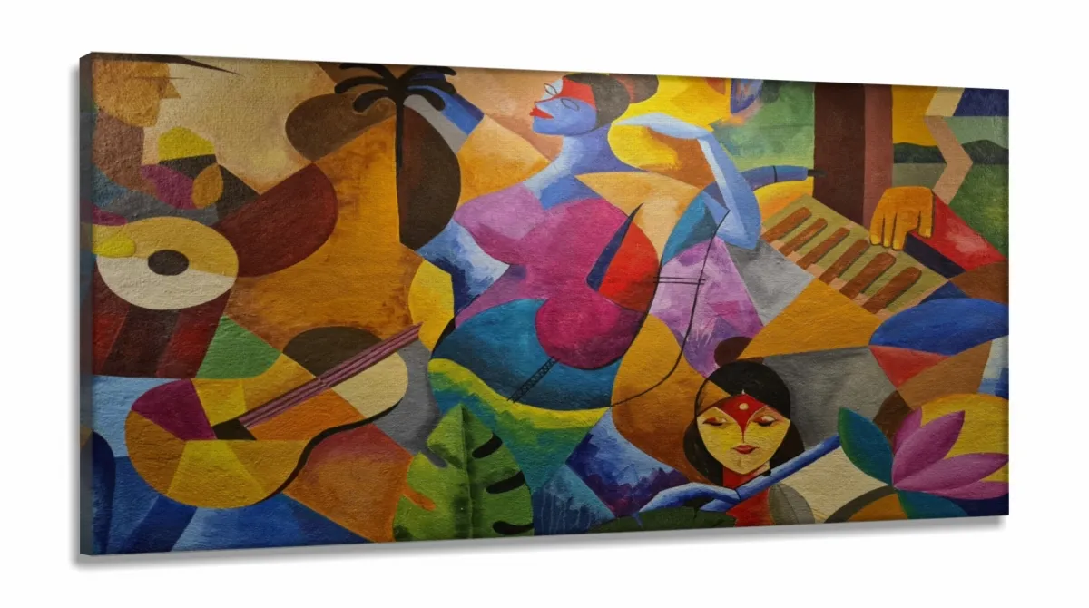 Quadro Decorativo Abstrato Pintura Colorida em Tecido Canvas 130x60 cm Imagem