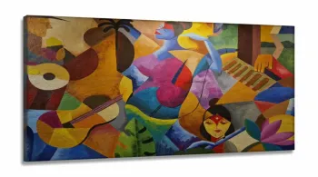 Quadro Decorativo Abstrato Pintura Colorida em Tecido Canvas 130x60 cm