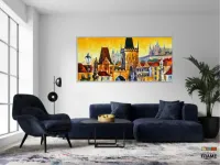 Quadro Decorativo estilo Pintura a óleo Casas em Tecido Canvas 130x60 - Foto 5