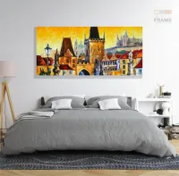 Quadro Decorativo estilo Pintura a óleo Casas em Tecido Canvas 130x60 - Foto 6