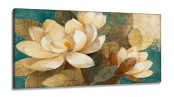 Quadro Decorativo Flores Brancas Pintura em Tecido Canvas 130x60 cm
