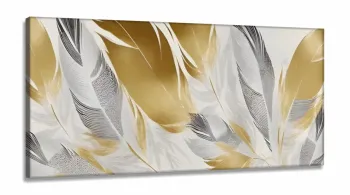 Quadro Decorativo Penas Pintura  em Tecido Canvas 130x60 cm