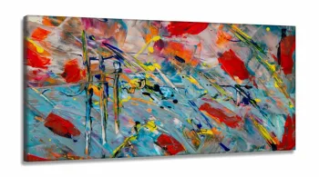 Quadro Decorativo Pintura Abstrata Color em Tecido Canvas 130x60