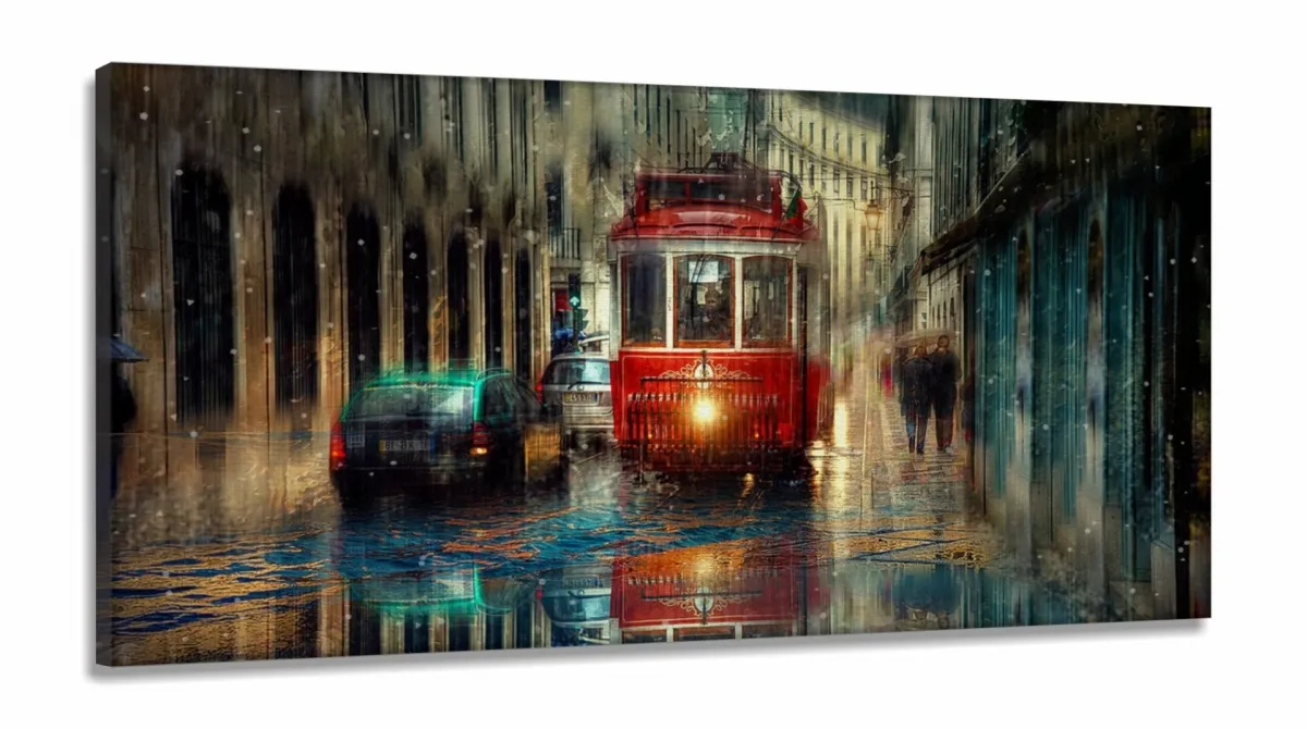 Quadro Decorativo Pintura Bonde em Tecido Canvas 130x60 Imagem