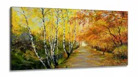 Quadro Decorativo Pintura Caminho No Outono em Tecido Canvas 130x60