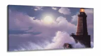 Quadro Decorativo Pintura Farol Vertical em Tecido Canvas 130x60