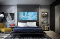 Quadro Decorativo Pintura Marmore Azul em Tecido Canvas 130x60 cm - Foto 4