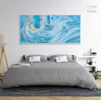 Quadro Decorativo Pintura Marmore Azul em Tecido Canvas 130x60 cm - Foto 6