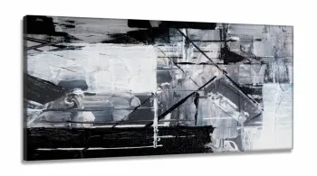 Quadro Decorativo Pintura Moderna Preto & Branco em Tecido Canvas 130x60 cm